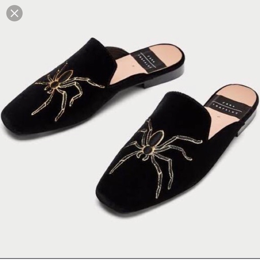 Size 10 Zara black velvet spider mules